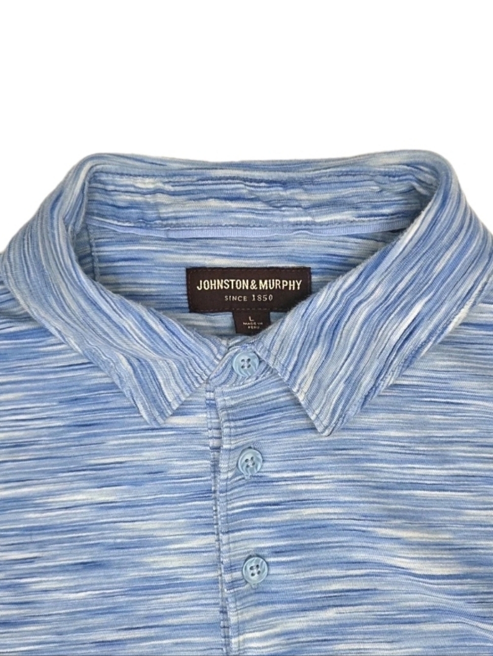 Johnston & Murphy Mens Space Dye Performance Polo Shirt Size L Blue White Preppy